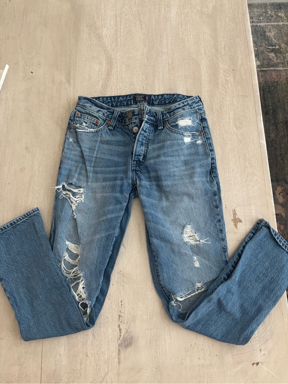 Abercrombie & Fitch Distressed Light Blue Ames Low Rise Slim Boyfriend Jeans